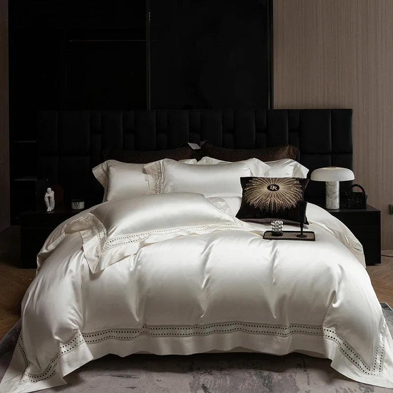 طقم أغطية سرير فاخرة من الساتان والقطن المصري DecorBites™ 1000TC مع حافة مجوفة عريضة