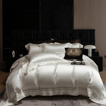طقم أغطية سرير فاخرة من الساتان والقطن المصري DecorBites™ 1000TC مع حافة مجوفة عريضة