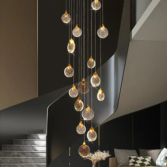 DecorBites™ Crystal Chandelier LED Pendant Light for Modern Duplex Building Staircase