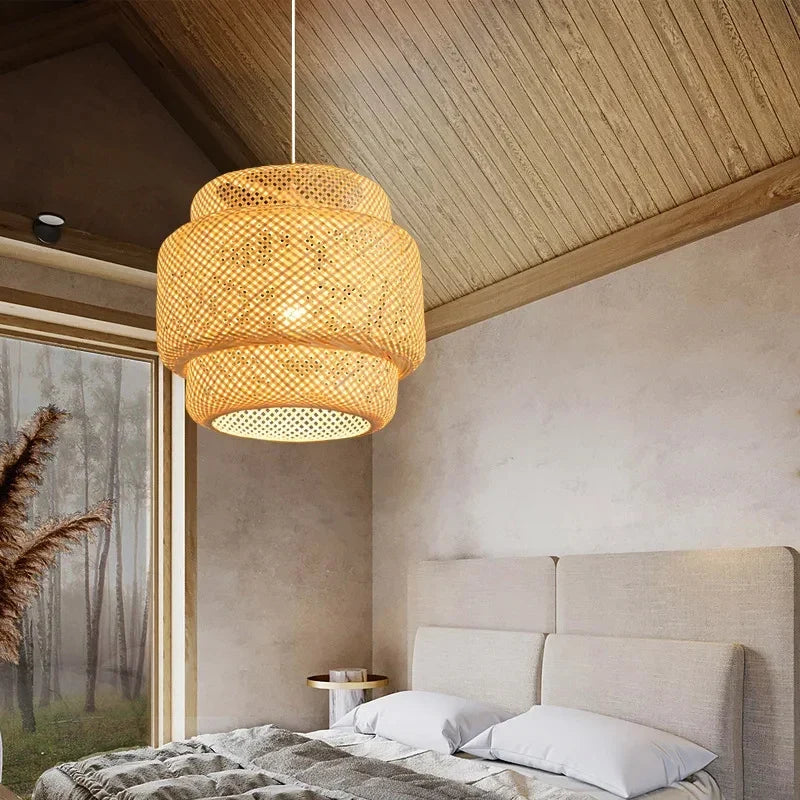 Hand-Knitted Japanese Style Bamboo Weave Pendant Light