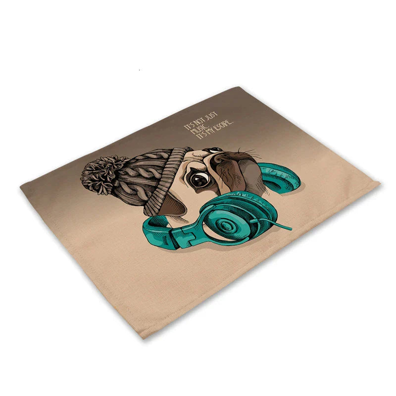 DecorBites™ Cute Dog Linen Dining Mats Coasters 42*32cm Home Decor