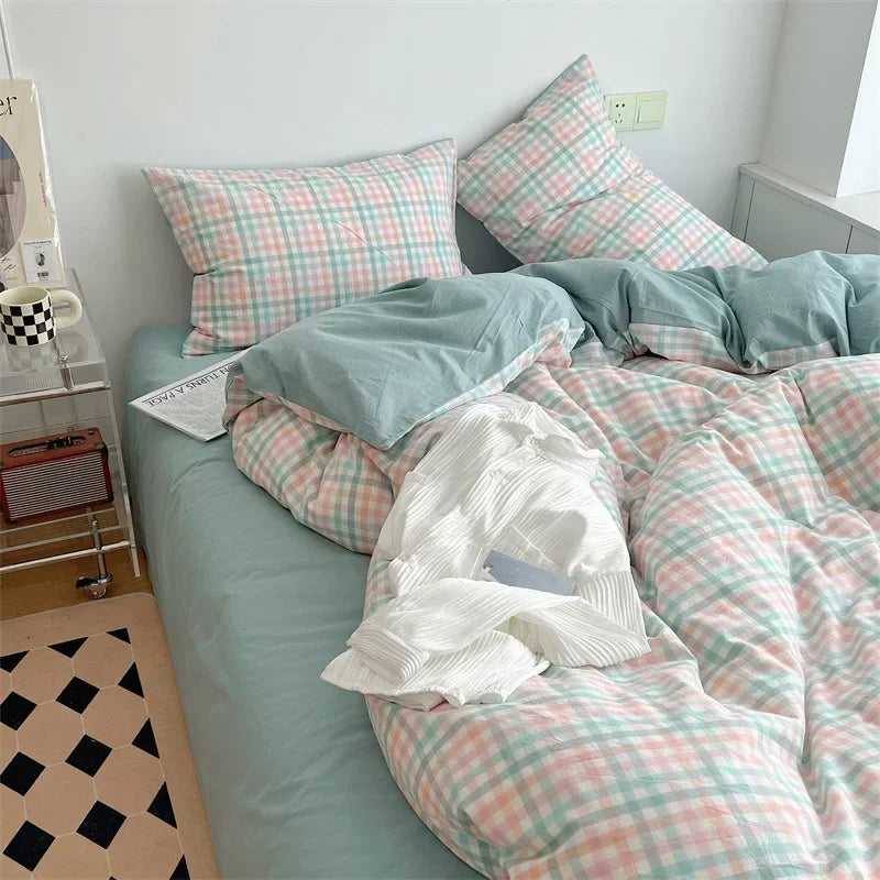 DecorBites™ Japanese Style Cotton Printed 4Pcs Bedding Set with Double-Sided Design