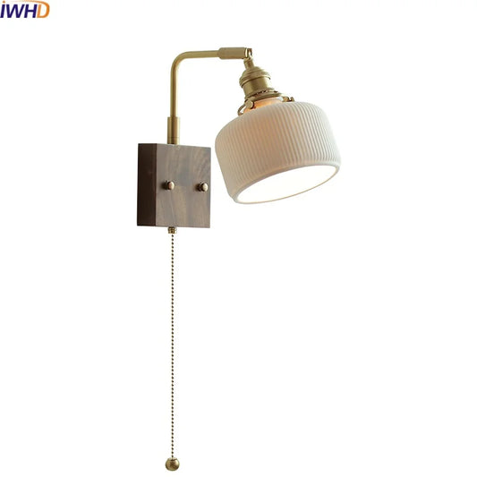 DecorBites™ Ceramic LED Wall Lights with Pull Chain Switch, Nordic Bedside Lamp for Home Decor