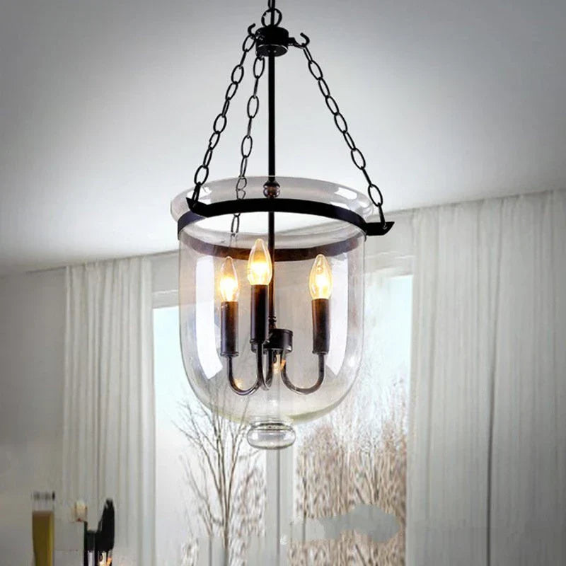 DecorBites™ Glass Bucket Pendant Light Retro Dining Room Foyer Black/Rust LED Fixture