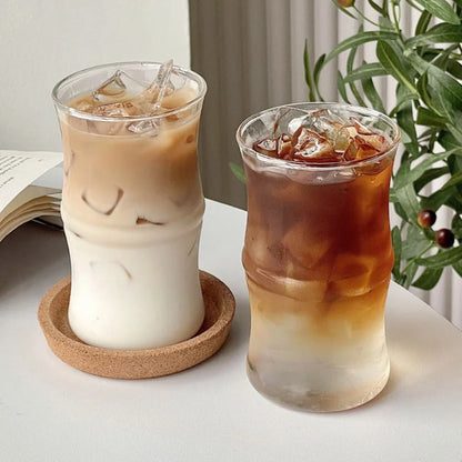 DecorBites™ Glass Bamboo Knot Mug - Cute Clear Glass Coffee Cup for Hot or Cold Drinks