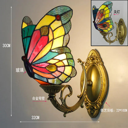 DecorBites™ Butterfly Glass Sconces LED Wall Lamps Tiffany Mediterranean Bedroom Lighting