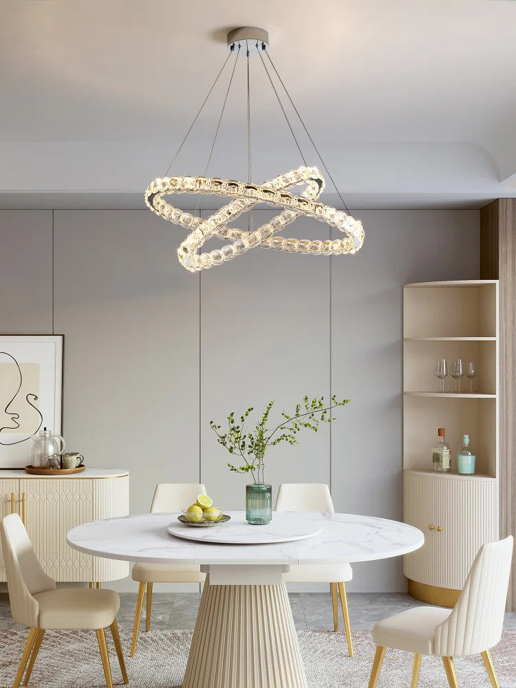 DecorBites™ Crystal Chandelier: Modern Net Red Circle Light for Living Room, Bedroom, Restaurant