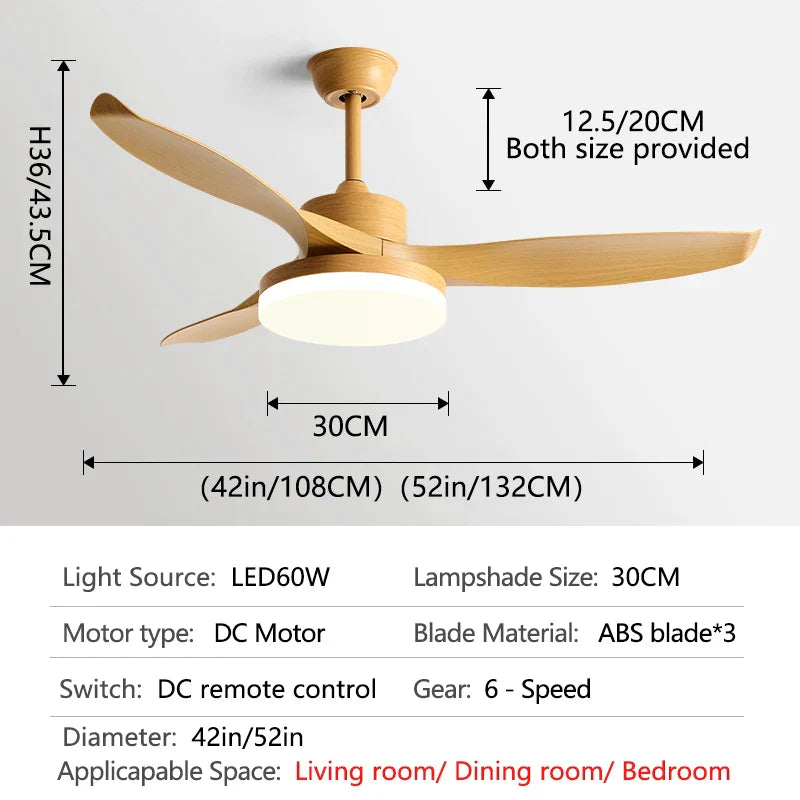 مروحة سقف DecorBites™ مقاس 52 بوصة تعمل بالتيار المستمر مع 3 شفرات ABS وإضاءة LED بقوة 60 وات، وجهاز تحكم عن بُعد