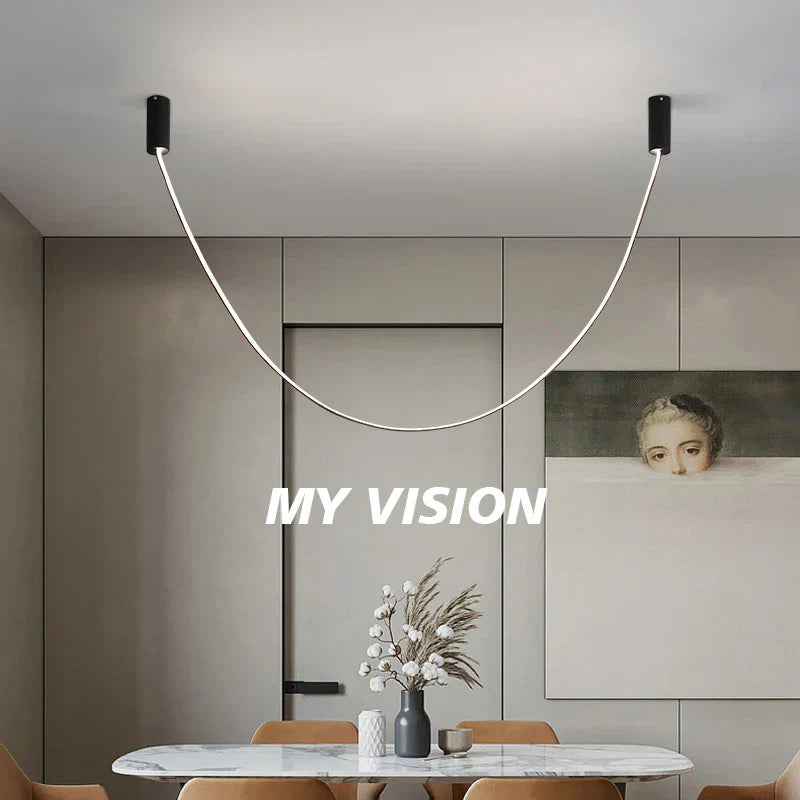 Lámpara de lujo de arte para oficina de comedor dúplex minimalista moderno | Chandelier de línea luminosa de cuero Decorbites™