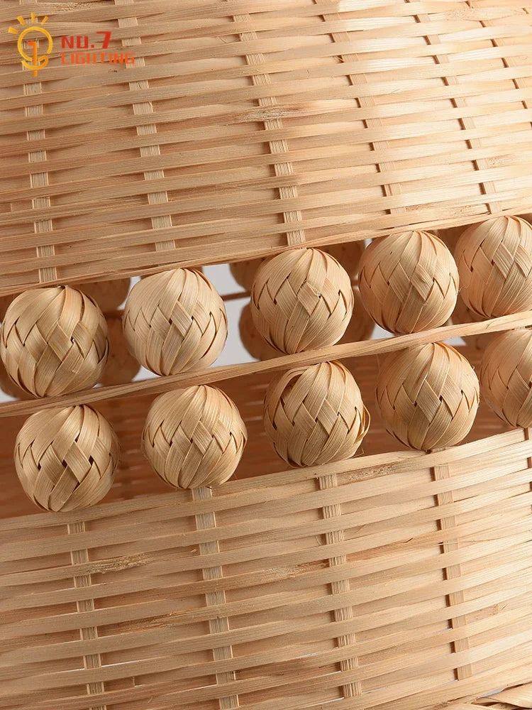 DecorBites™ مصباح معلق من الخيزران المنسوج بتقنية LED E27 بتصميم زن عصري للمطاعم والبار وغرفة الشاي