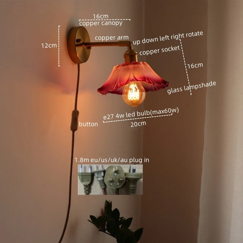 Copper Glass Wall Sconce Japanese Style Bathroom