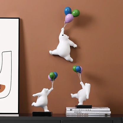 DecorBites™ Flying Bear Figurines Balloon Polar Bears Resin Decoration Modern Gift for Boy/Kids