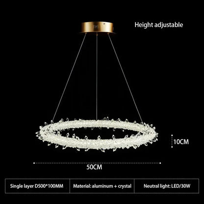 DecorBites™ Crystal Flower LED Chandelier: Elegant Round Pendant Light for Dining & Living Room
