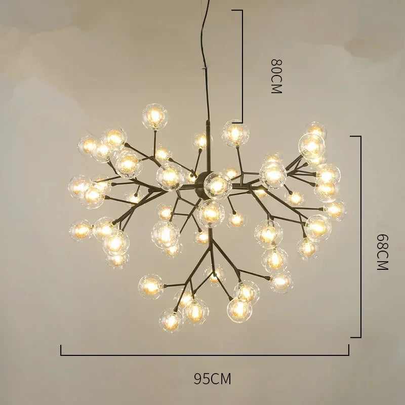 Lámpara de araña redonda de cristal Heracleum Firefly de DecorBites™ - Iluminación de lujo para escaleras y comedor