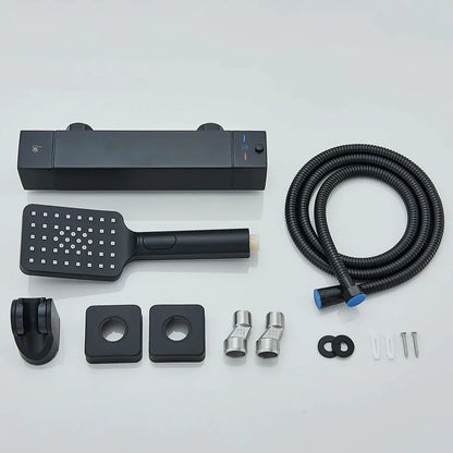 طقم دش ترموستاتي DecorBites™ أسود/كروم مع خلاط مثبت على الحائط من النحاس مع بخاخ