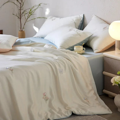 DecorBites™ Cartoon Embroidery Comforter Set with Silky Cooling Touch Fitted Sheet - Luxury Rayon Bedding Set