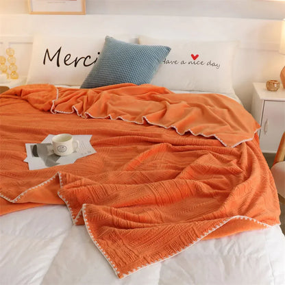 Decobites Orange Solid 3D Soft Print Flannel Coral Fleece Double-side Blanket