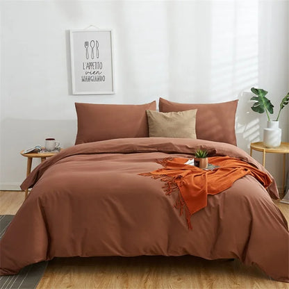 DecorBites™ Cotton 4pcs Bedding Set Double Queen Solid Color Duvet Cover Flat Bed Sheet