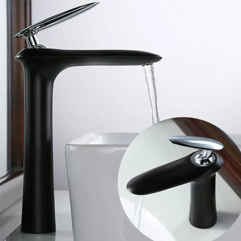 DecorBites™ Black & White Brass Bathroom Faucet with Single Lever Control