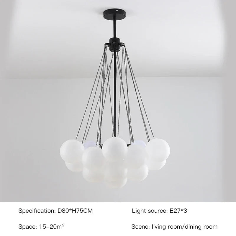 DecorBites™ Frosted Glass Ball LED Chandelier in Gold/Black for Dining Room & Bedroom