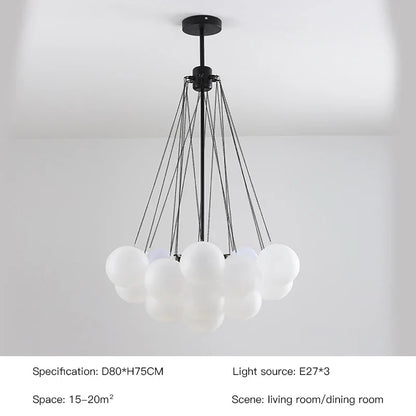 DecorBites™ Frosted Glass Ball LED Chandelier in Gold/Black for Dining Room & Bedroom