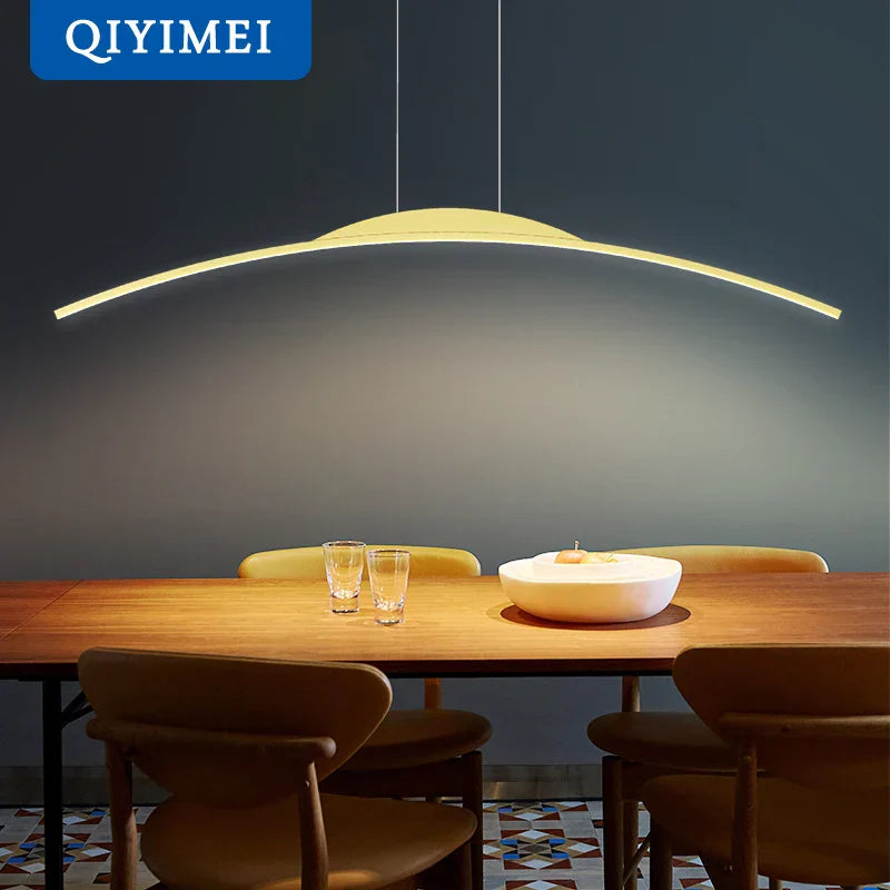 Minimalist LED Pendant Light Gold 150cm Dimmable