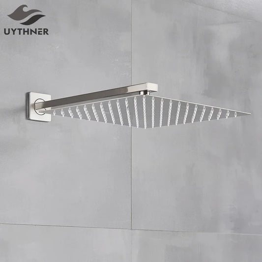 DecorBites™ Brushed Nickel Rainfall Shower Head with Shower Arm - Ultra Thin Top Sprayer