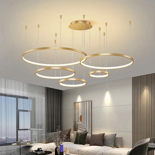 Black Rings Simple Style Modern Pendant Light Minimalist Chandelier Living Room Restaurant Dimmable Remote Lamp Home Decoration