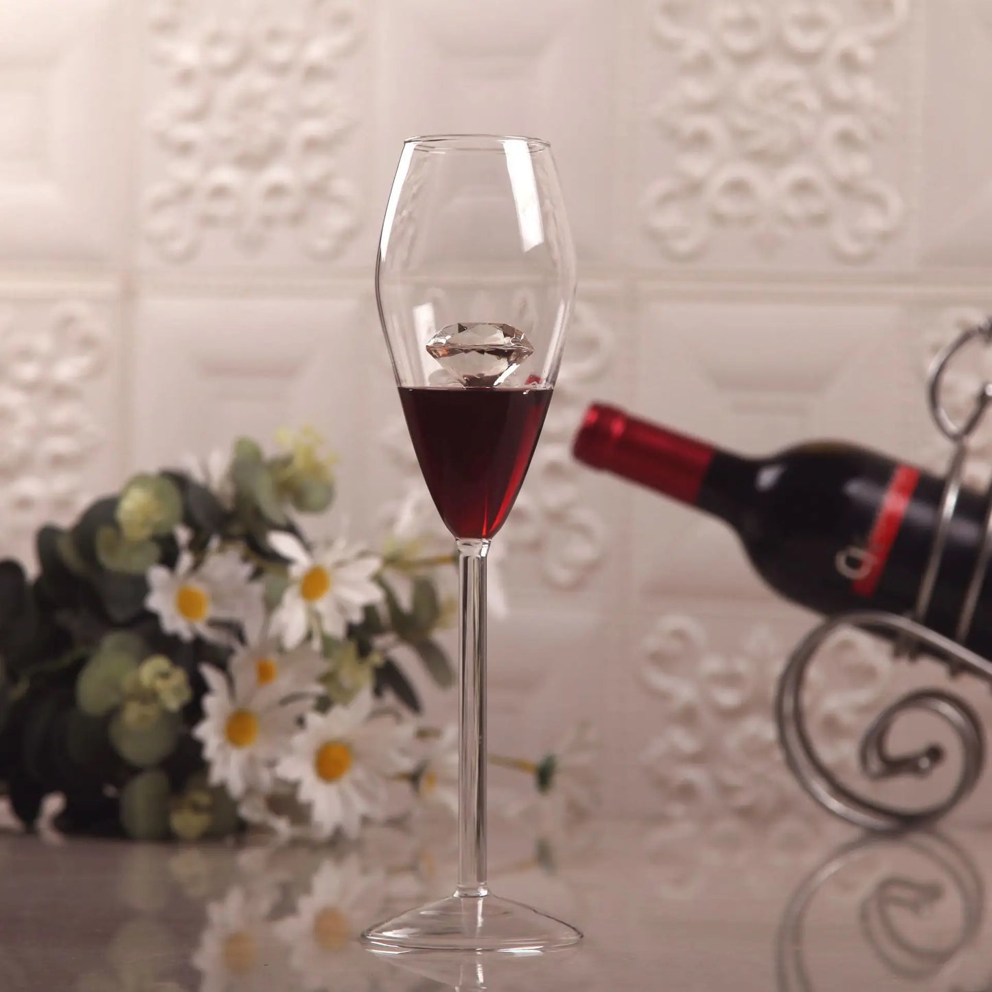 DecorBites™ Clear Diamond Glass Red White Wine Champagne Flutes Goblets - Lovely Gift