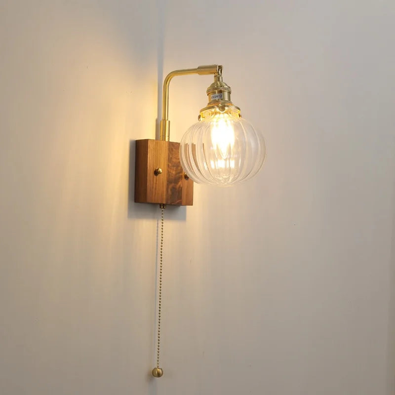 DecorBites™ Clear Glass LED Wall Sconce Walnut Copper Modern Stair Light Fixtures