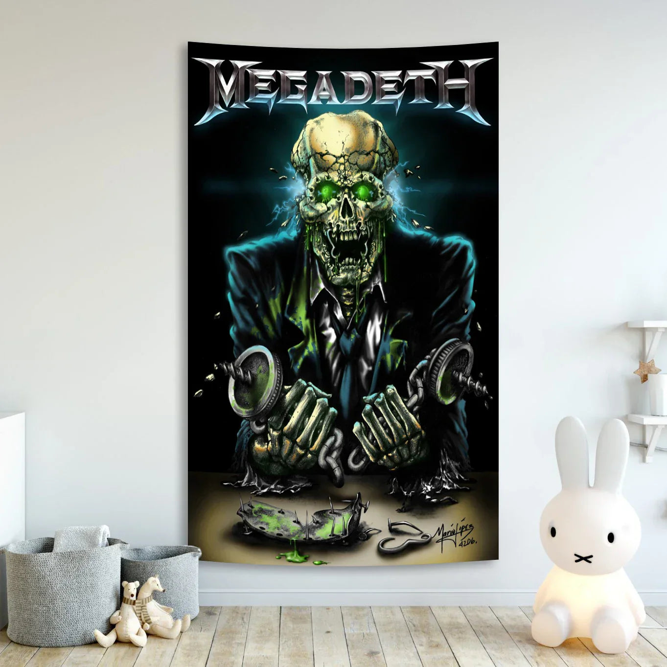 Megadeths Vintage Rock Skull Tapestry for Bar Decoration by Decobites