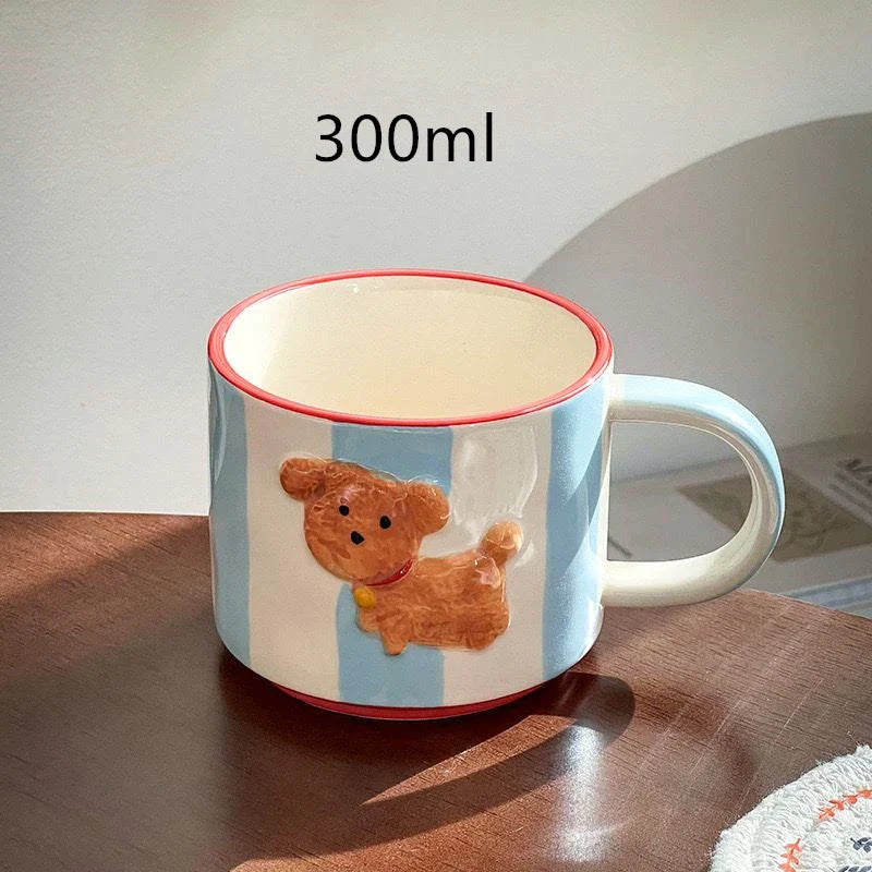 DecorBites™ Kawaii Animal Ceramic Drinkware Set: Coffee Cup, Dessert Plate, Cute Dog Mug