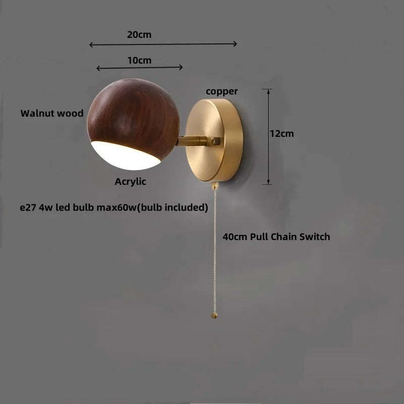 DecorBites™ LED Wall Sconce Light Fixture Walnut Base Modern Art Wandlamp