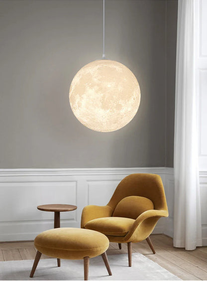 3D-Printed Moon Pendant Light in White Polymer
