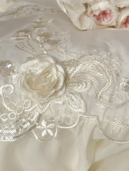 Luxury Lace Ruffle Wedding Bedding Set by Decobites