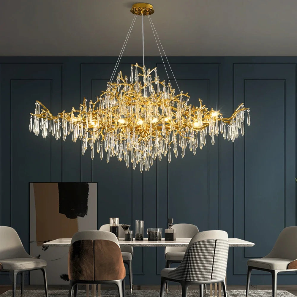 DecorBites™ Golden Crystal Chandelier - Modern Luxury Long Light for Kitchen, Dining, Living, Bedroom