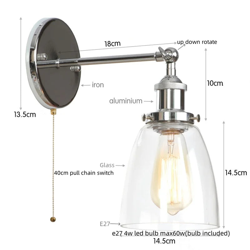 Decorbites™ LED-Wandleuchte mit Zugschalter Industrie-Stil Vintage-Schlafzimmerlampe