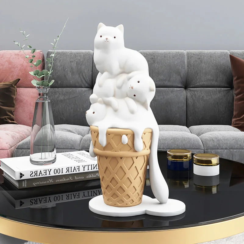 DecorBites™ Ice Cream Cat Sculpture Resin Figurine Modern Home Decor Creative Animal Figure