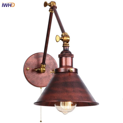 Lámpara de pared LED de hierro Decorbites™ con interruptor de cadena Industrial Vintage para ático y escalera