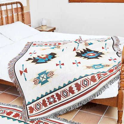 DecorBites™ Linen Cotton Bohemian Jacquard Sofa Blanket