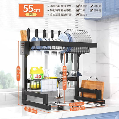 DecorBites™ Escurridor de platos y organizador de utensilios de 2 niveles para fregadero