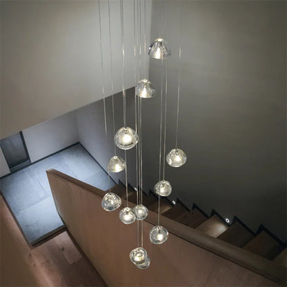 Lámpara de araña DecorBites™ Crystal Water Droplet: Lámpara colgante LED moderna para escaleras - Lámpara colgante esférica de lujo