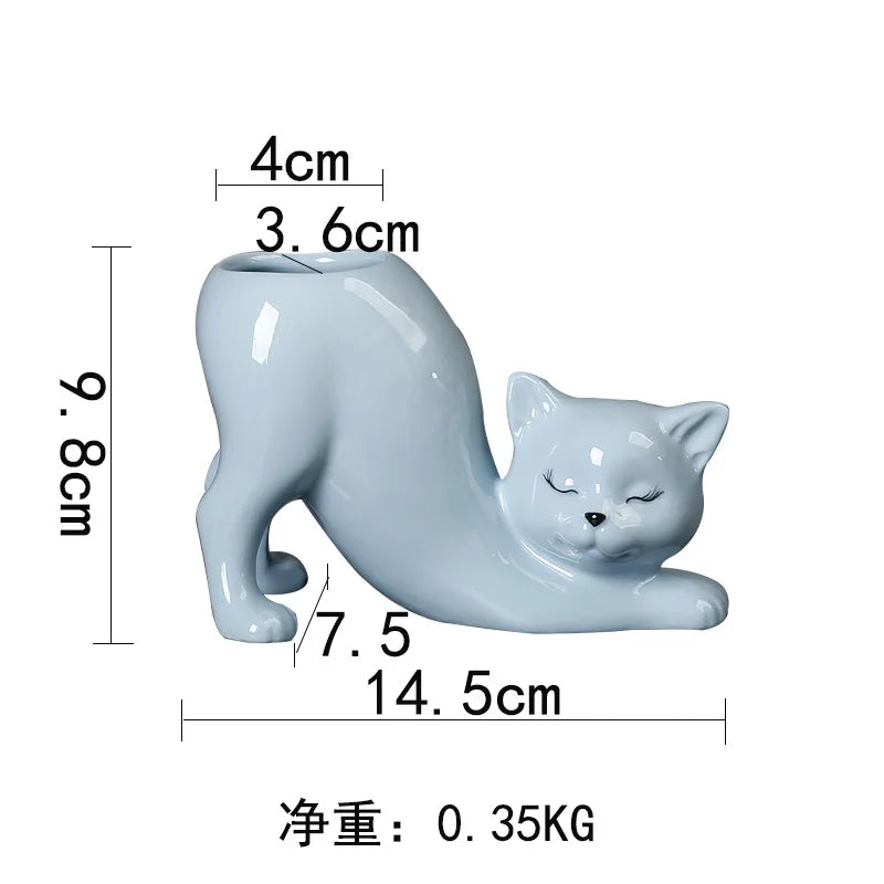 DecorBites™ Cat Tail Succulent Planting Porcelain Vase - Cute Cartoon Cat Flowerpot