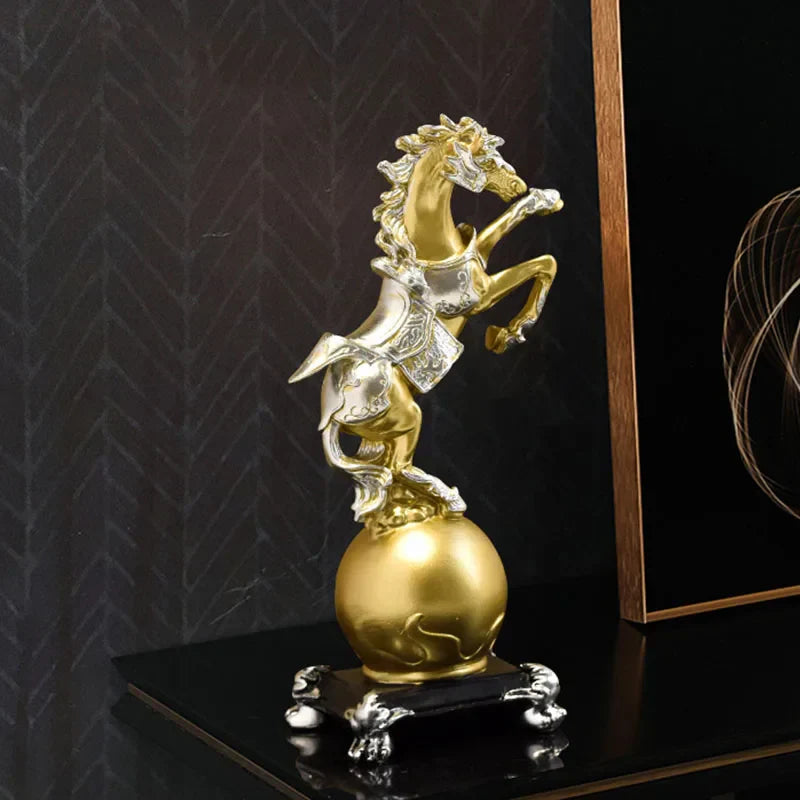 DecorBites™ Golden Horse Sculptures: Home & Office Decor Ornaments
