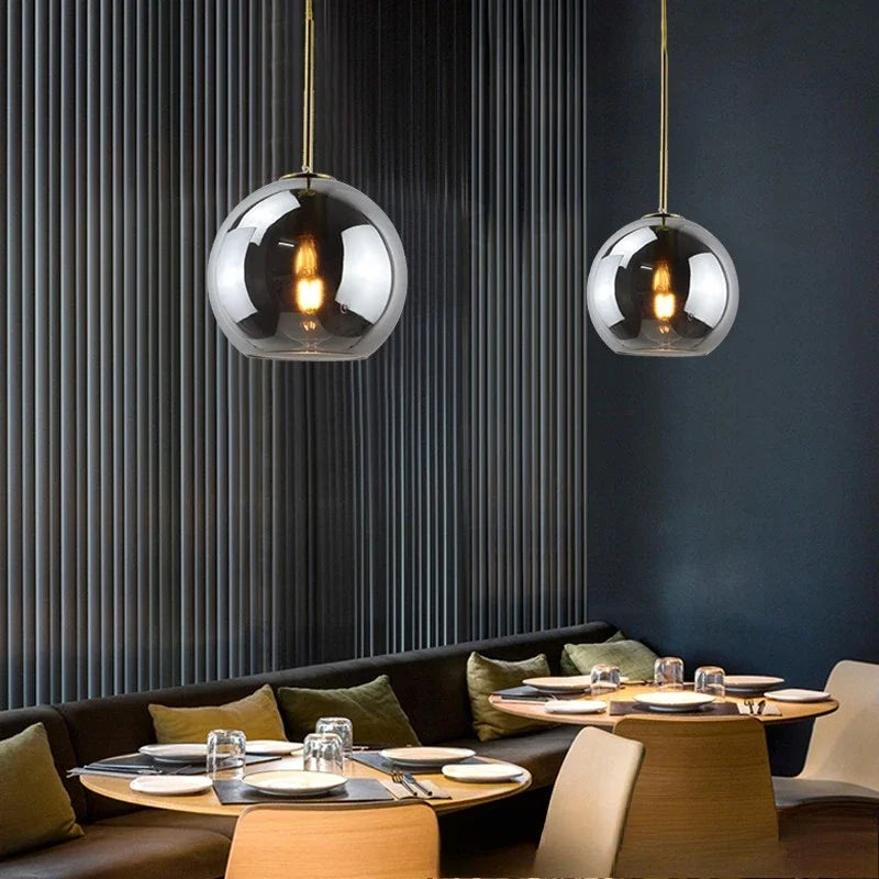 Smoky Gray Glass Globe Pendant Light With Iron Finish