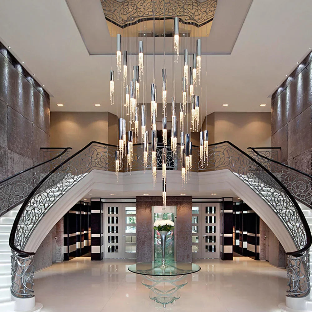 DecorBites™ Crystal Staircase Chandelier: Modern LED Lighting for Living Room, Hall, or Loft