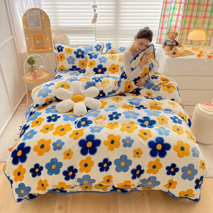 Decobites Polka Dot Milk Velvet Queen Bedding Set with Sheets & Pillowcases