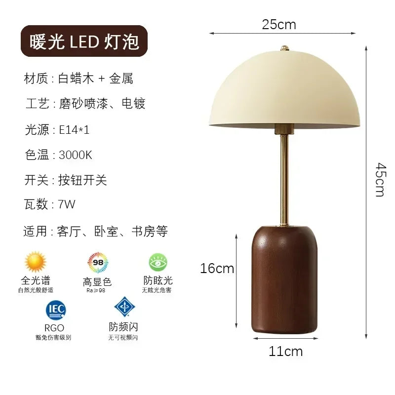 Lámpara de mesa LED DecorBites™ de madera maciza estilo francés medieval para dormitorio o sala de estar