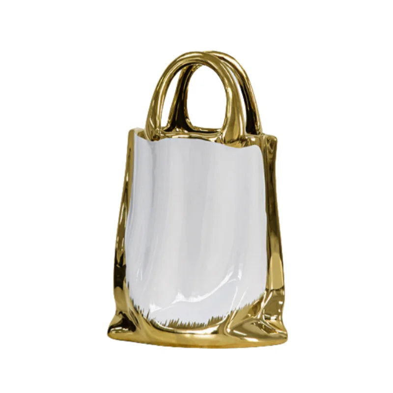 DecorBites™ Gold Handbag Vase: Creative Ceramic Floral Arrangement Terrarium Home Decor