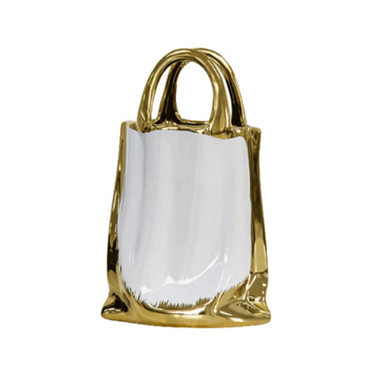 DecorBites™ Gold Handbag Vase: Creative Ceramic Floral Arrangement Terrarium Home Decor
